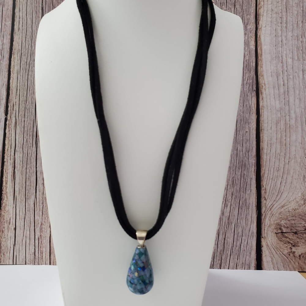 Sterling Silver 925 Solid Mosaic Opal Leather Nec… - image 7